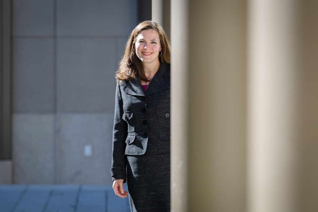 Kerri Raissian, assistant professor of public policy, at the Hartford campus on Sept. 28, 2017. (Peter Morenus/UConn Photo)